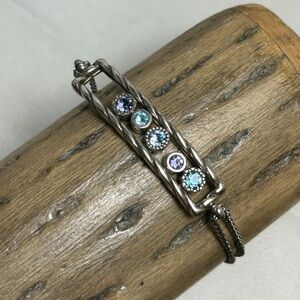 Brighton Halo Rhythm Bracelet Blue Purple Tanzanite Crystals Silver Plated 8"